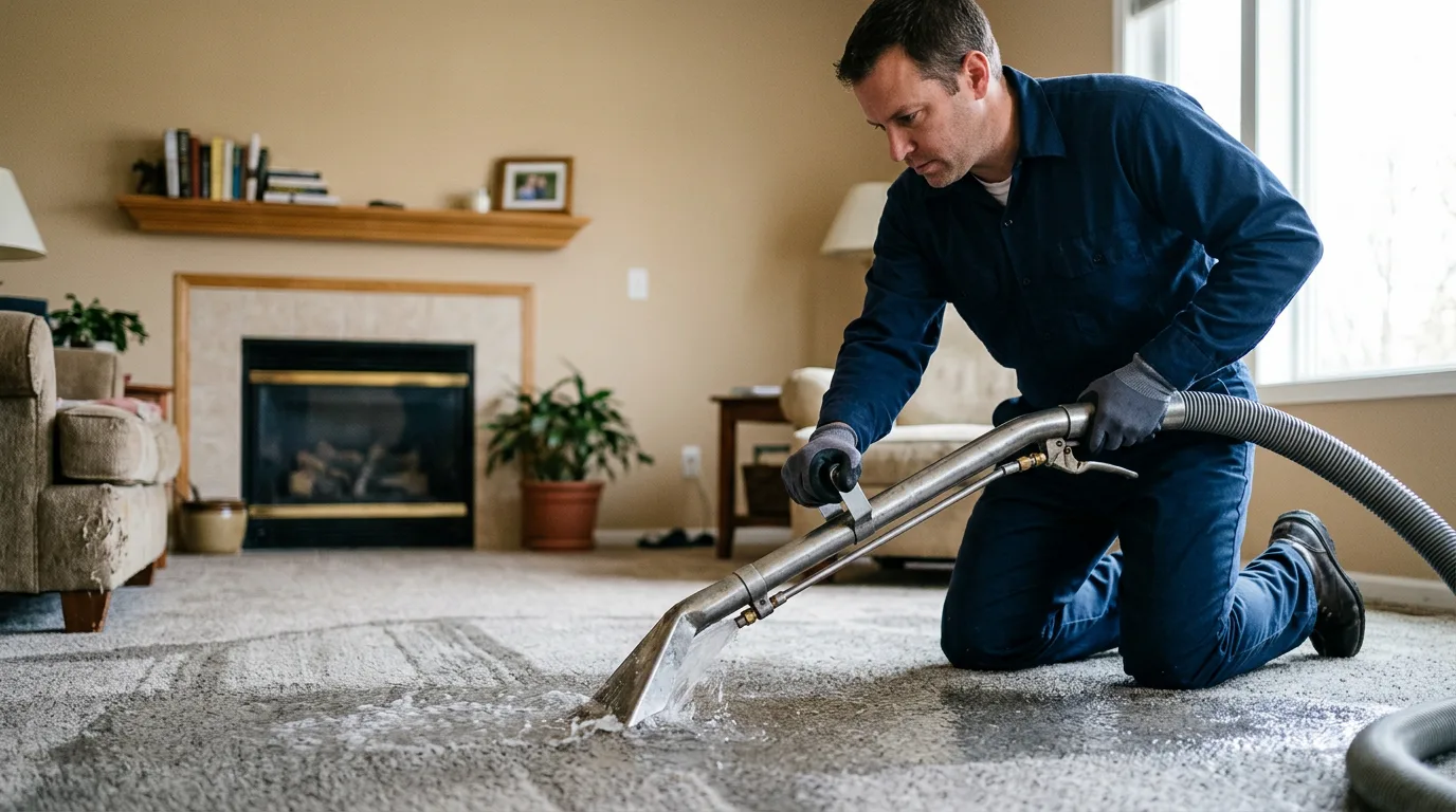 Water damage restoration technician working near Bath, IL